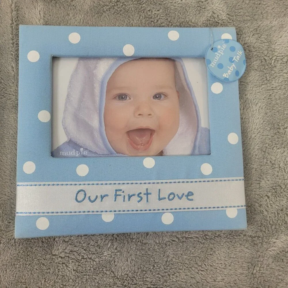 Mud Pie Baby Talk Blue Cloth Photo Frame 4x6 Boy Nursery Decor Baby Shower S97E